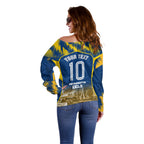 Personalised Parramatta Eels Mascot Rugby Off Shoulder Sweater Parramatta Cityscape Athletic Graphic Print