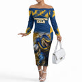 Personalised Parramatta Eels Mascot Rugby Off The Shoulder Long Sleeve Dress Parramatta Cityscape Athletic Graphic Print