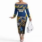 Personalised Parramatta Eels Mascot Rugby Off The Shoulder Long Sleeve Dress Parramatta Cityscape Athletic Graphic Print