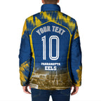 Personalised Parramatta Eels Mascot Rugby Padded Jacket Parramatta Cityscape Athletic Graphic Print