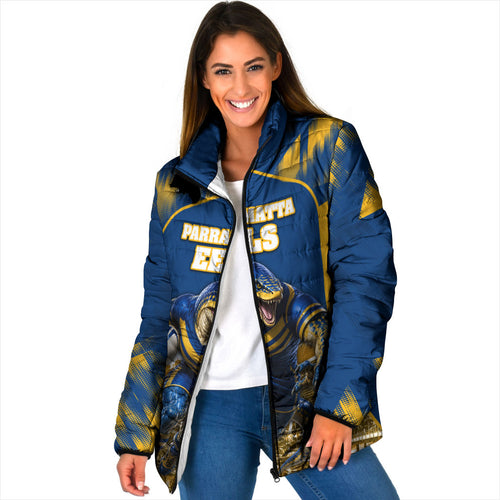 Personalised Parramatta Eels Mascot Rugby Padded Jacket Parramatta Cityscape Athletic Graphic Print