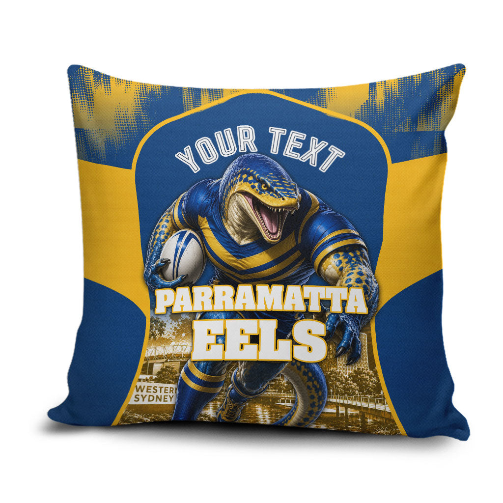 Personalised Parramatta Eels Mascot Rugby Pillow Cover Parramatta Cityscape Athletic Graphic Print