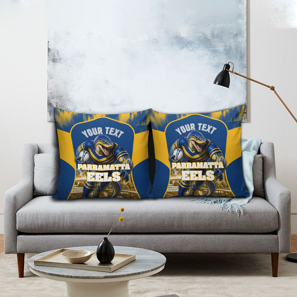 Personalised Parramatta Eels Mascot Rugby Pillow Cover Parramatta Cityscape Athletic Graphic Print