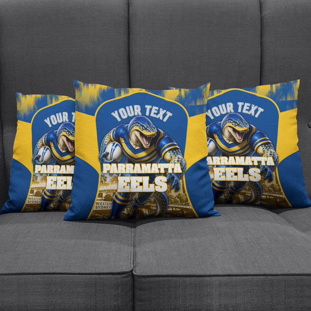 Personalised Parramatta Eels Mascot Rugby Pillow Cover Parramatta Cityscape Athletic Graphic Print