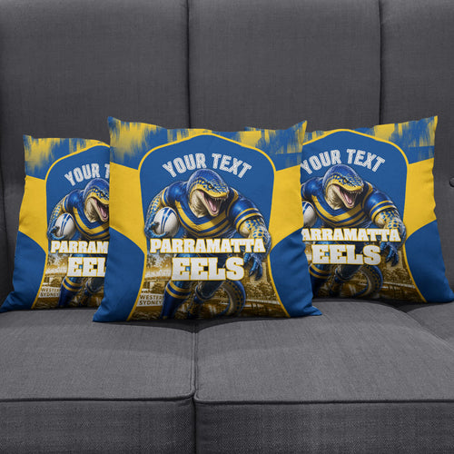 Personalised Parramatta Eels Mascot Rugby Pillow Cover Parramatta Cityscape Athletic Graphic Print