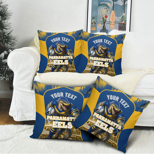 Personalised Parramatta Eels Mascot Rugby Pillow Cover Parramatta Cityscape Athletic Graphic Print