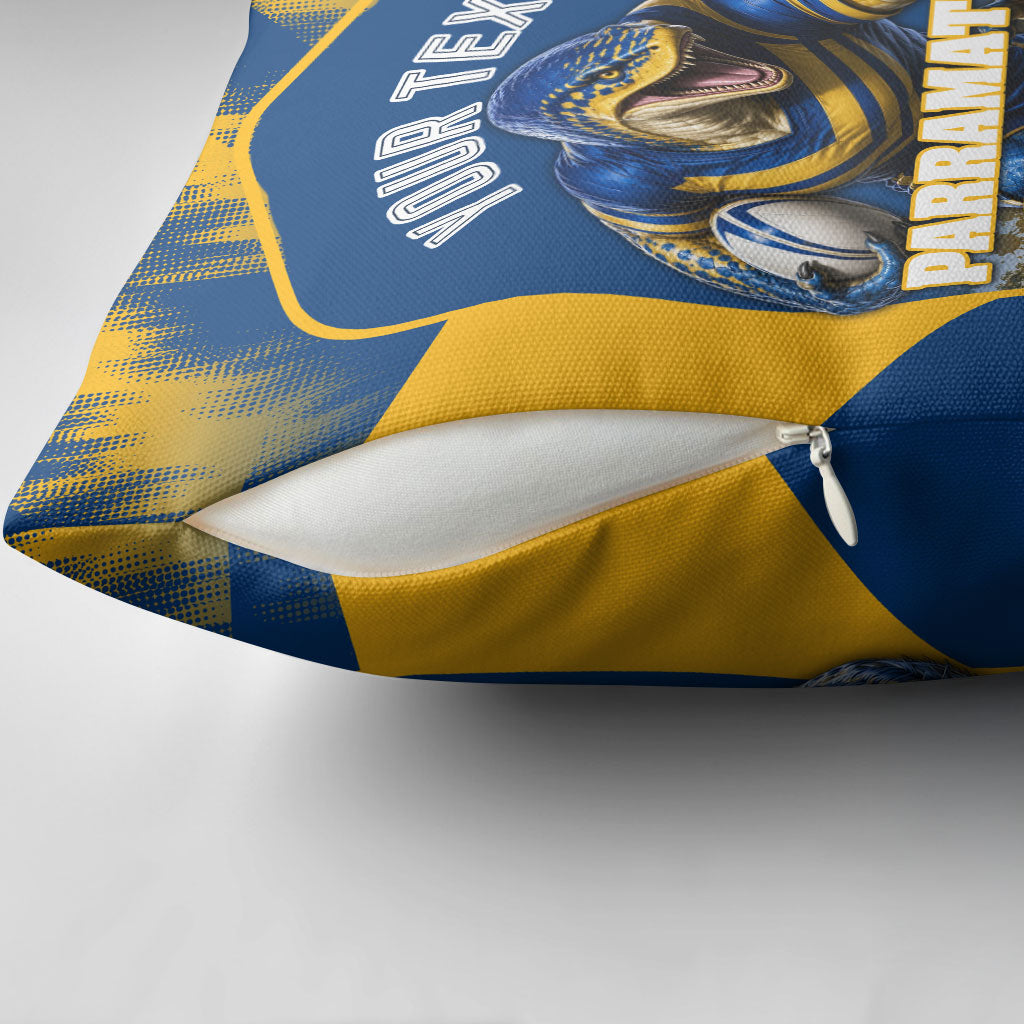 Personalised Parramatta Eels Mascot Rugby Pillow Cover Parramatta Cityscape Athletic Graphic Print