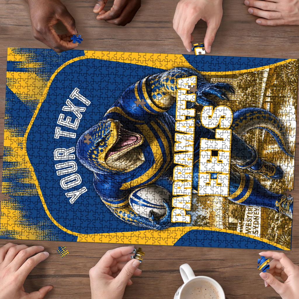 Personalised Parramatta Eels Mascot Rugby Puzzle Parramatta Cityscape Athletic Graphic Print