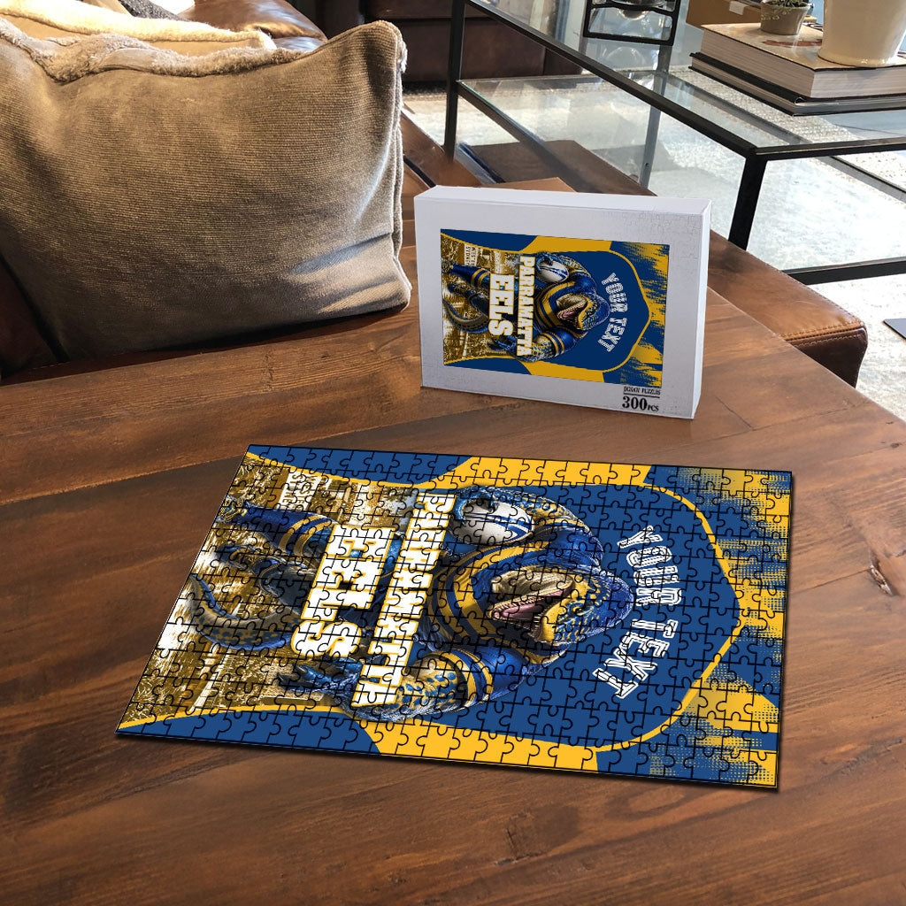 Personalised Parramatta Eels Mascot Rugby Puzzle Parramatta Cityscape Athletic Graphic Print