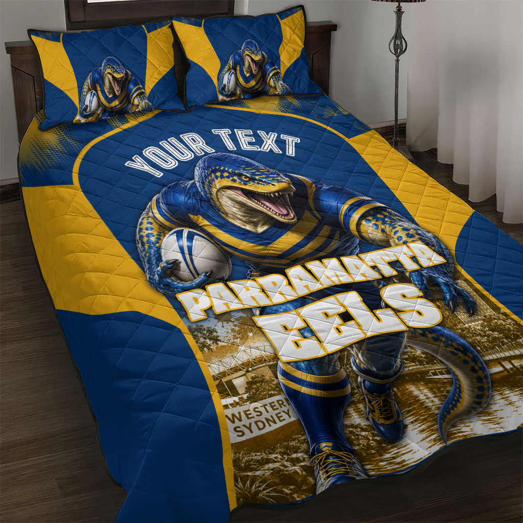 Personalised Parramatta Eels Mascot Rugby Quilt Bed Set Parramatta Cityscape Athletic Graphic Print