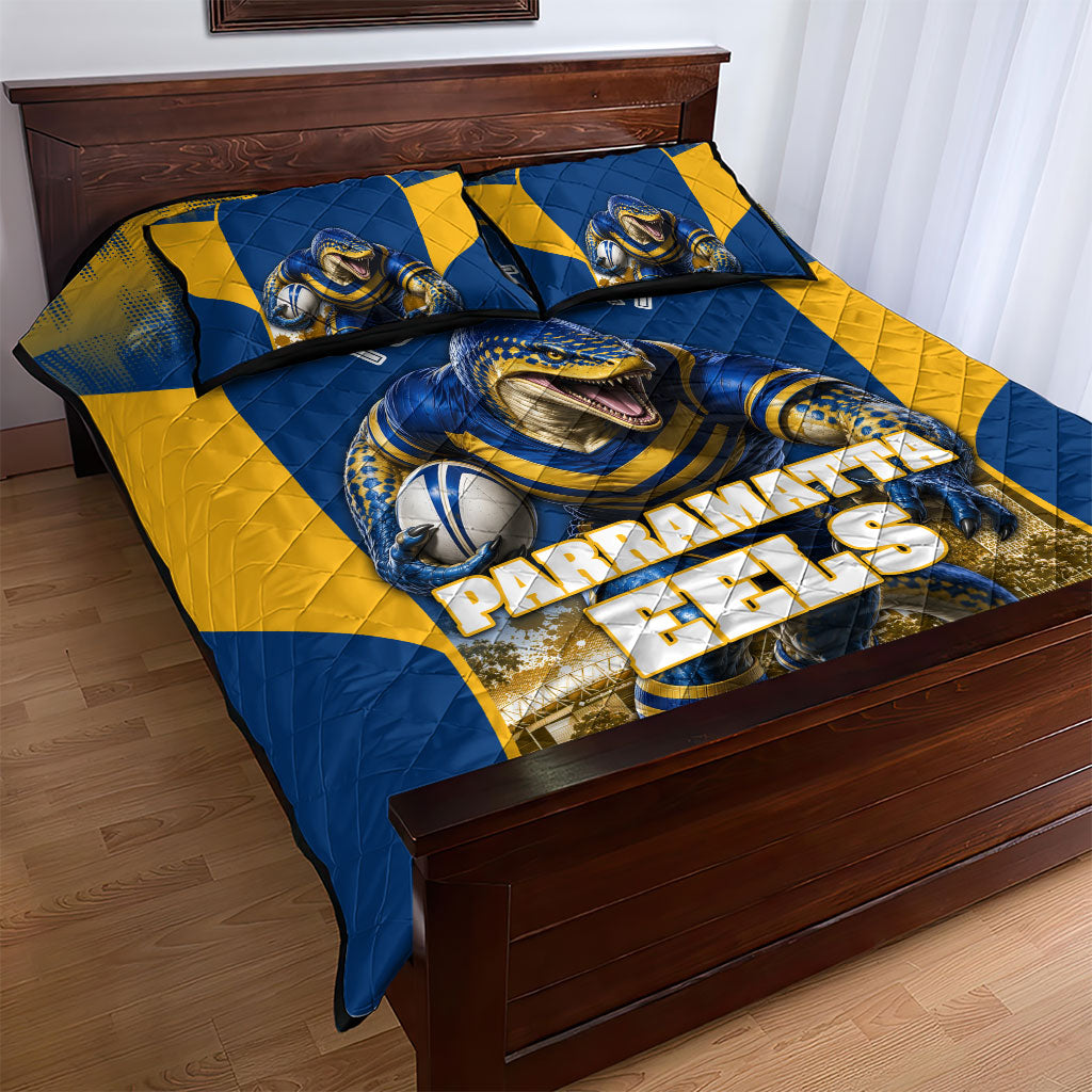 Personalised Parramatta Eels Mascot Rugby Quilt Bed Set Parramatta Cityscape Athletic Graphic Print