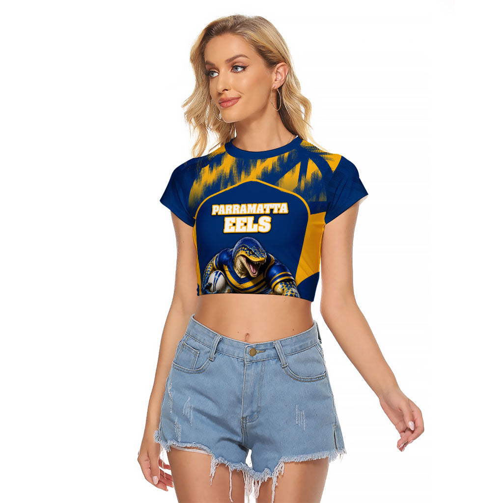 Personalised Parramatta Eels Mascot Rugby Raglan Cropped T Shirt Parramatta Cityscape Athletic Graphic Print