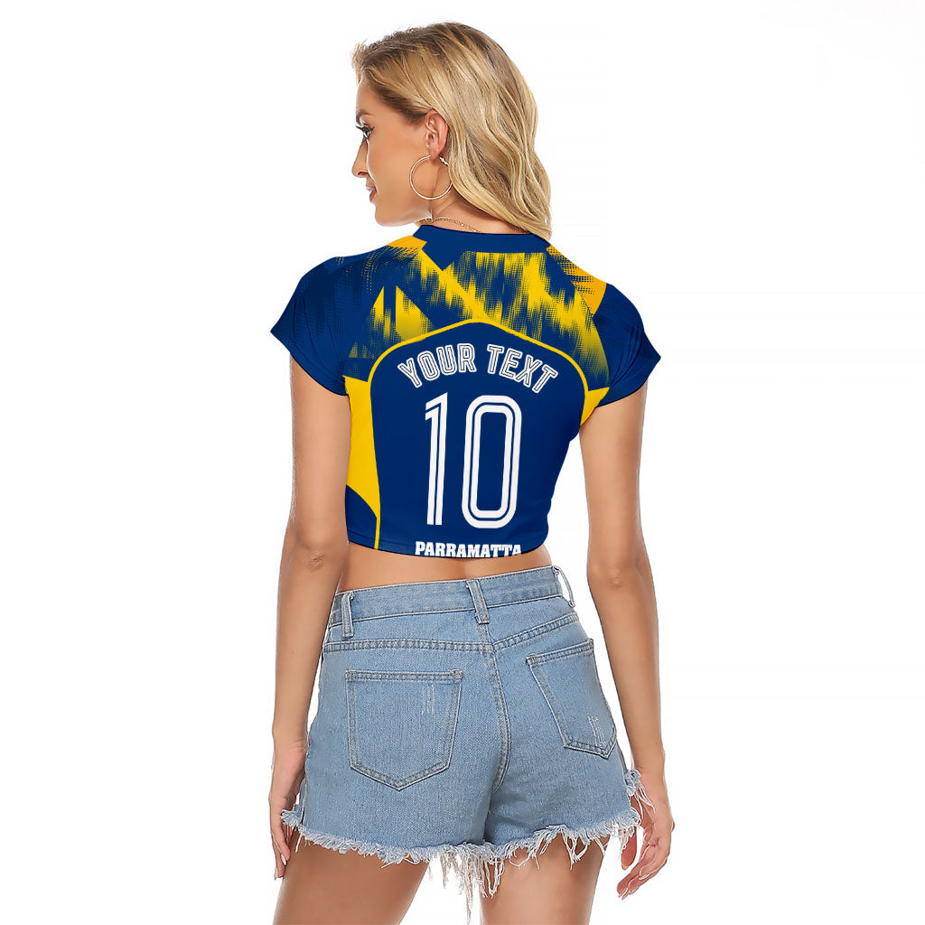 Personalised Parramatta Eels Mascot Rugby Raglan Cropped T Shirt Parramatta Cityscape Athletic Graphic Print