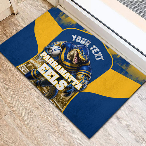Personalised Parramatta Eels Mascot Rugby Rubber Doormat Parramatta Cityscape Athletic Graphic Print