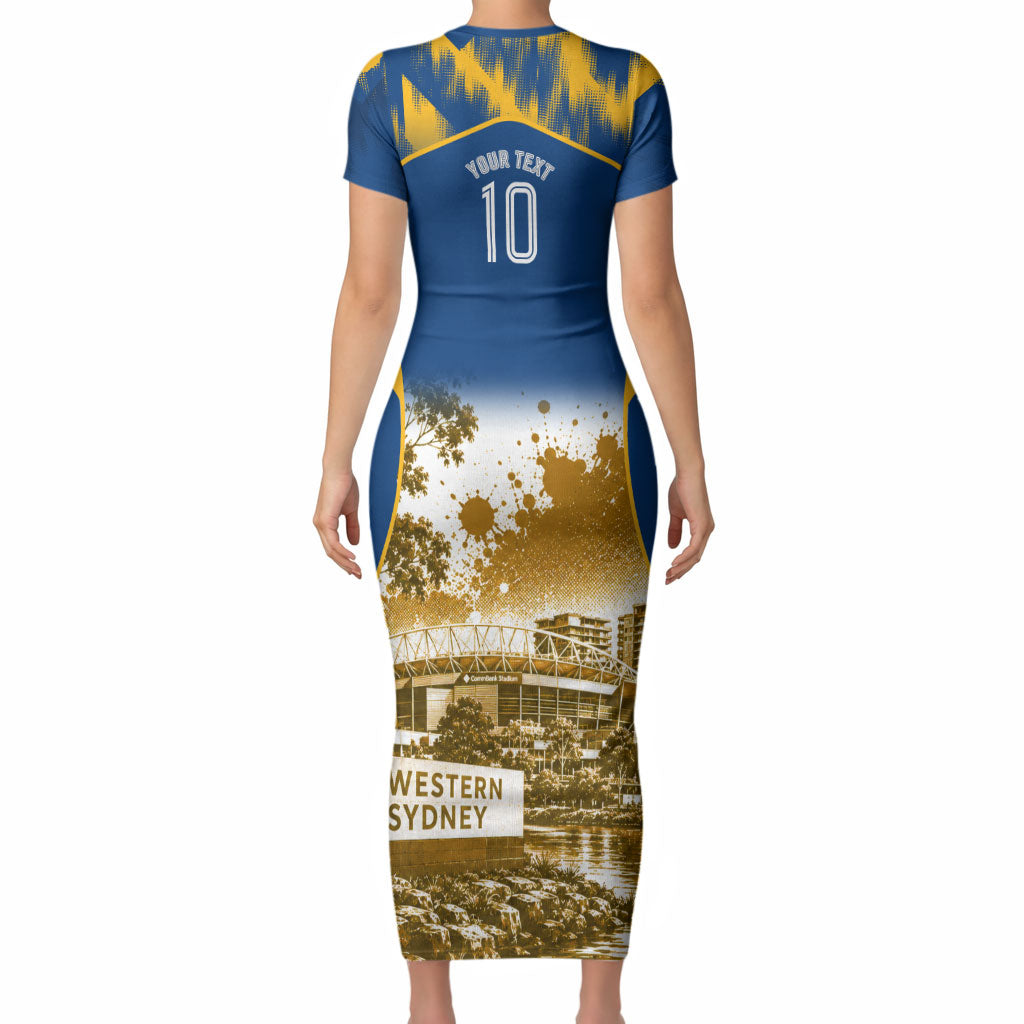 Personalised Parramatta Eels Mascot Rugby Short Sleeve Bodycon Dress Parramatta Cityscape Athletic Graphic Print