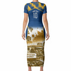 Personalised Parramatta Eels Mascot Rugby Short Sleeve Bodycon Dress Parramatta Cityscape Athletic Graphic Print