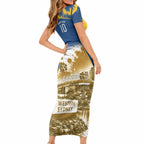 Personalised Parramatta Eels Mascot Rugby Short Sleeve Bodycon Dress Parramatta Cityscape Athletic Graphic Print