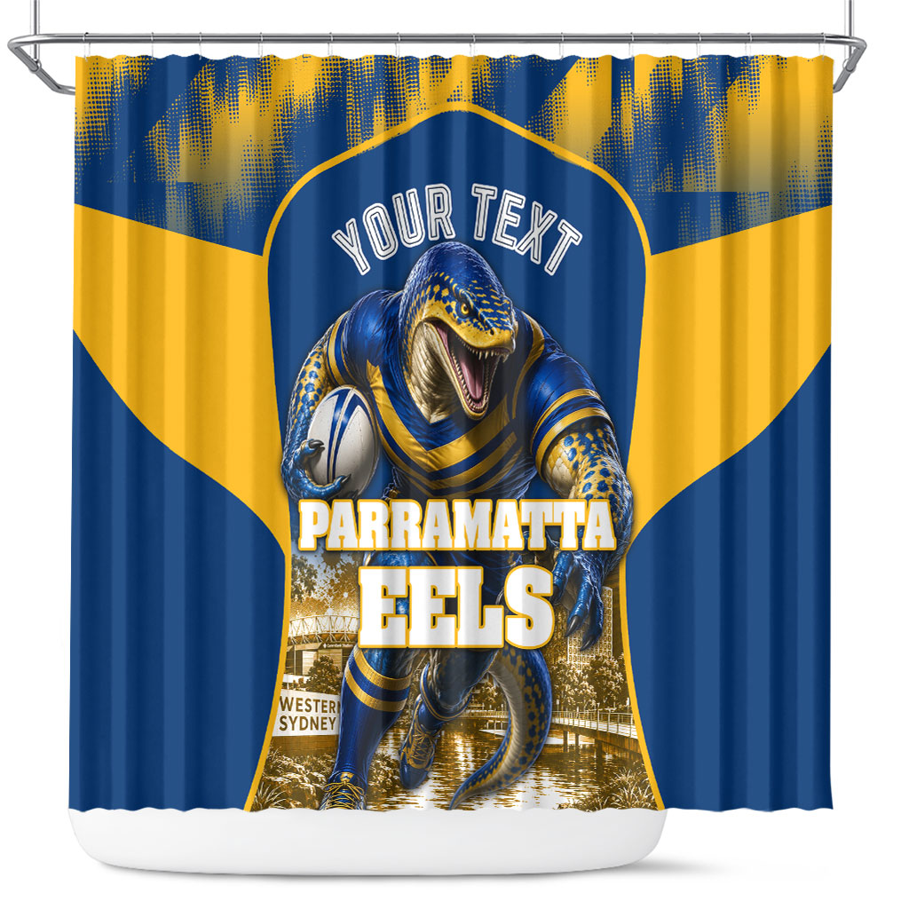 Personalised Parramatta Eels Mascot Rugby Shower Curtain Parramatta Cityscape Athletic Graphic Print