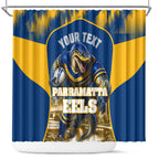 Personalised Parramatta Eels Mascot Rugby Shower Curtain Parramatta Cityscape Athletic Graphic Print