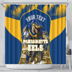 Personalised Parramatta Eels Mascot Rugby Shower Curtain Parramatta Cityscape Athletic Graphic Print