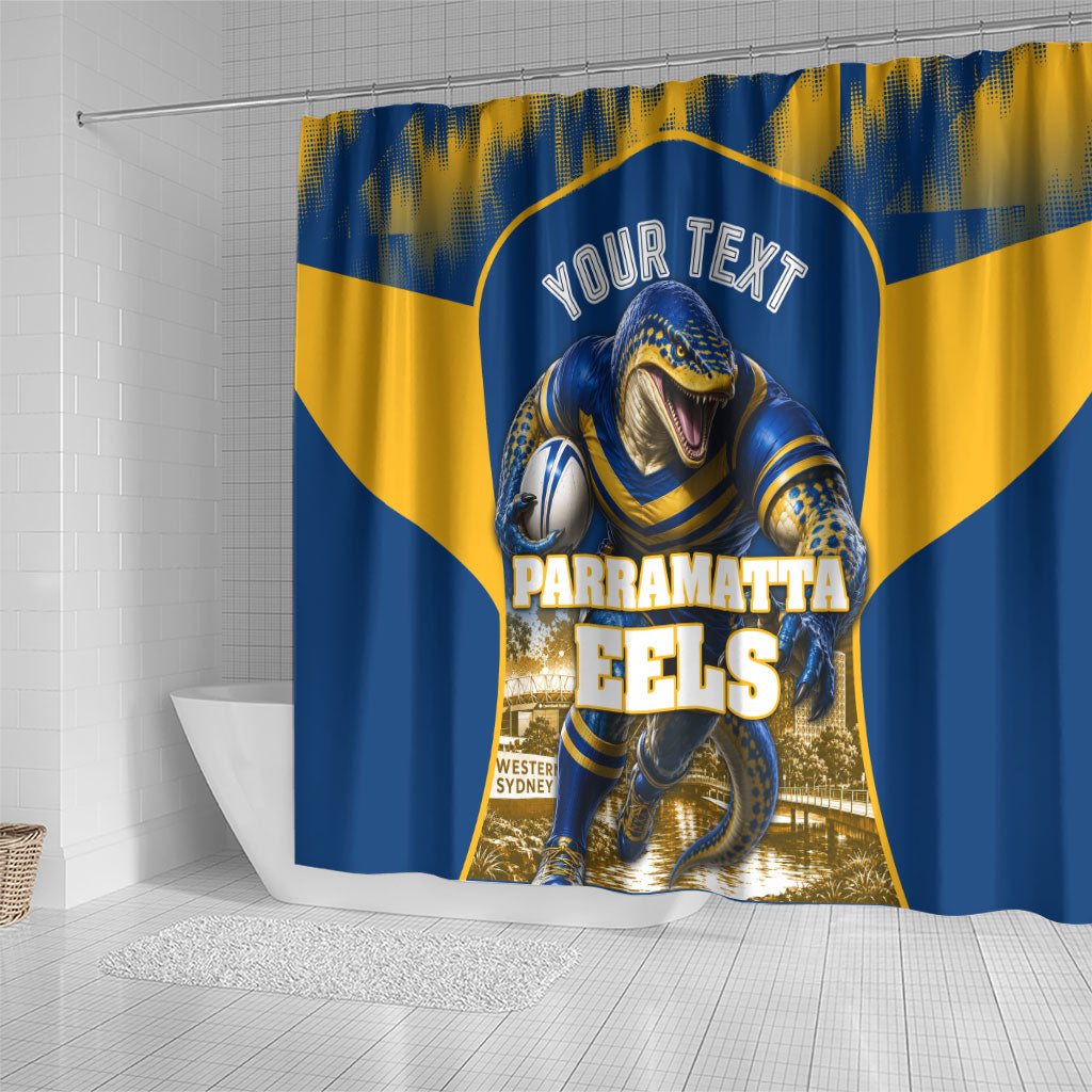 Personalised Parramatta Eels Mascot Rugby Shower Curtain Parramatta Cityscape Athletic Graphic Print