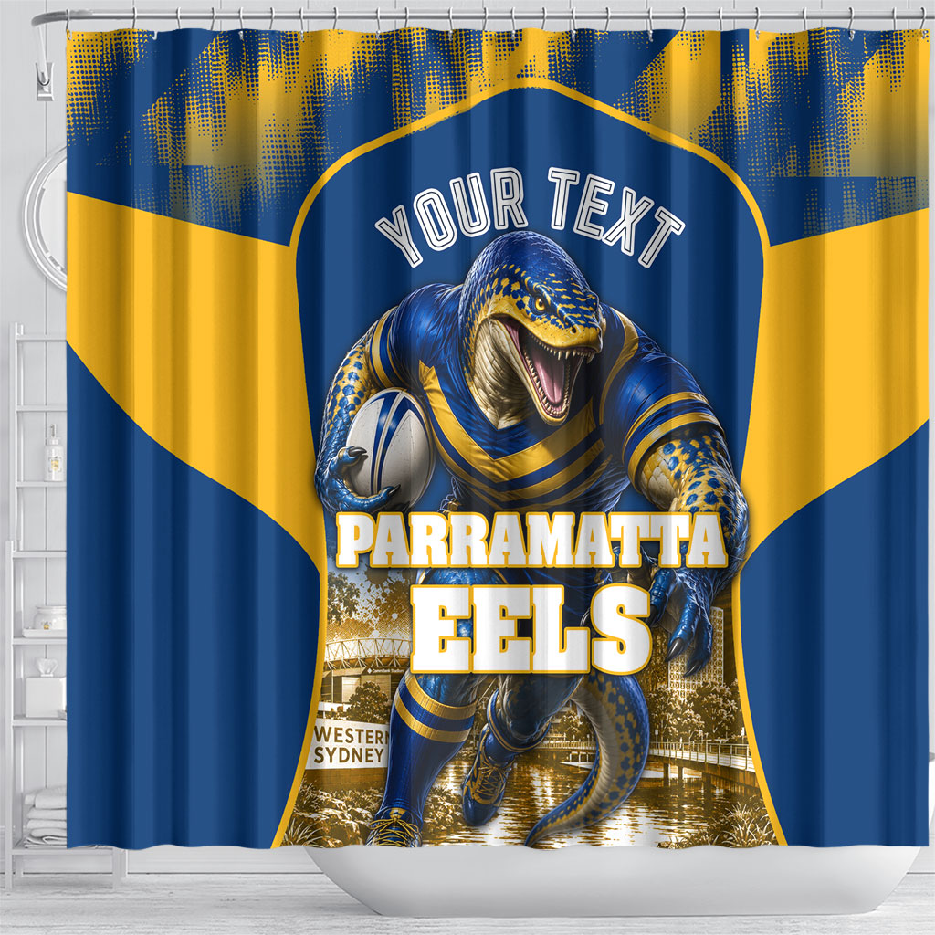 Personalised Parramatta Eels Mascot Rugby Shower Curtain Parramatta Cityscape Athletic Graphic Print