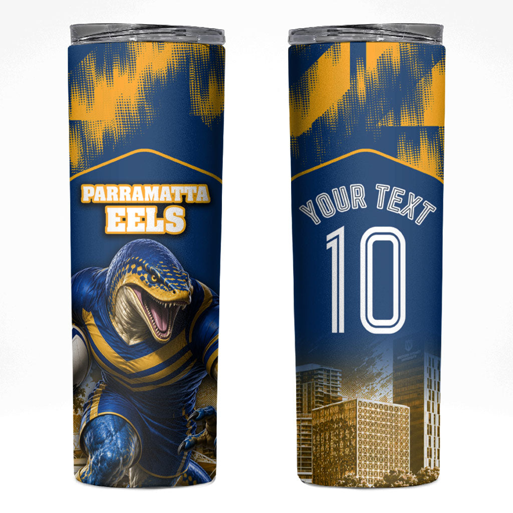 Personalised Parramatta Eels Mascot Rugby Skinny Tumbler Parramatta Cityscape Athletic Graphic Print