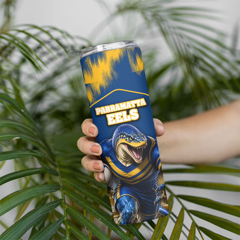 Personalised Parramatta Eels Mascot Rugby Skinny Tumbler Parramatta Cityscape Athletic Graphic Print