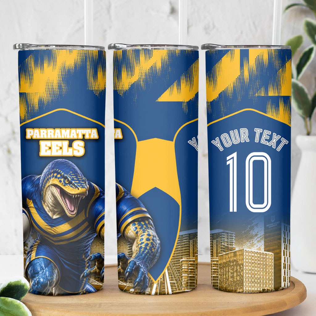 Personalised Parramatta Eels Mascot Rugby Skinny Tumbler Parramatta Cityscape Athletic Graphic Print