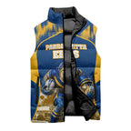 Personalised Parramatta Eels Mascot Rugby Sleeveless Puffer Jacket Parramatta Cityscape Athletic Graphic Print