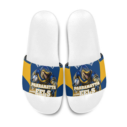 Personalised Parramatta Eels Mascot Rugby Slide Sandals Parramatta Cityscape Athletic Graphic Print