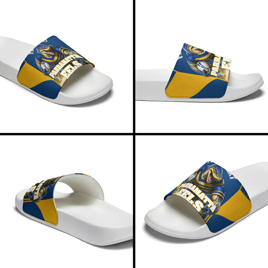 Personalised Parramatta Eels Mascot Rugby Slide Sandals Parramatta Cityscape Athletic Graphic Print