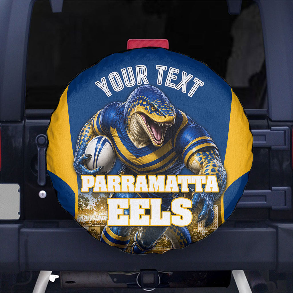Personalised Parramatta Eels Mascot Rugby Spare Tire Cover Parramatta Cityscape Athletic Graphic Print
