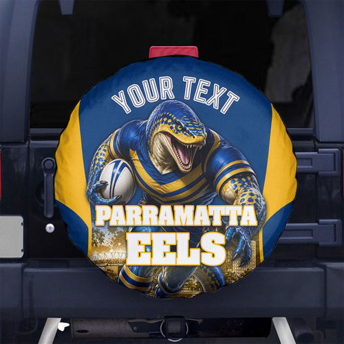 Personalised Parramatta Eels Mascot Rugby Spare Tire Cover Parramatta Cityscape Athletic Graphic Print