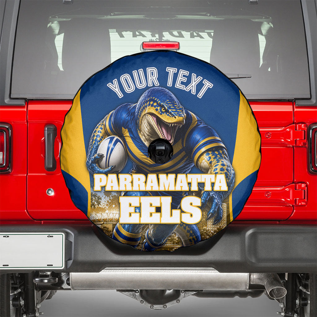 Personalised Parramatta Eels Mascot Rugby Spare Tire Cover Parramatta Cityscape Athletic Graphic Print