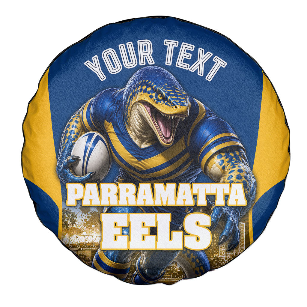 Personalised Parramatta Eels Mascot Rugby Spare Tire Cover Parramatta Cityscape Athletic Graphic Print