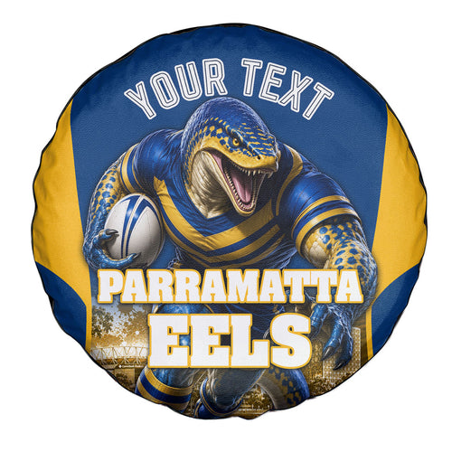 Personalised Parramatta Eels Mascot Rugby Spare Tire Cover Parramatta Cityscape Athletic Graphic Print