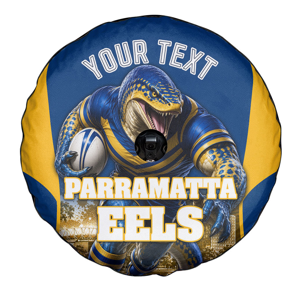 Personalised Parramatta Eels Mascot Rugby Spare Tire Cover Parramatta Cityscape Athletic Graphic Print