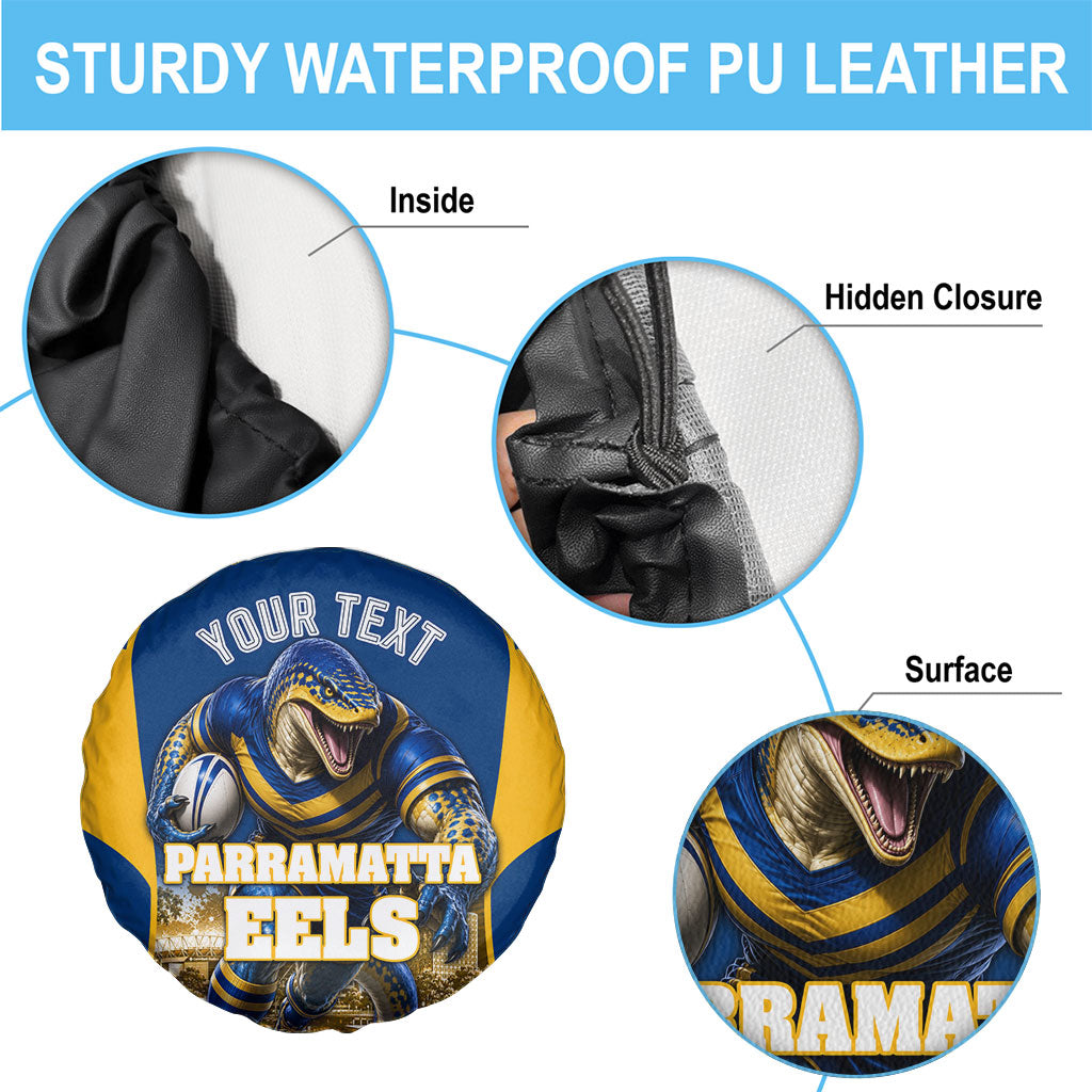 Personalised Parramatta Eels Mascot Rugby Spare Tire Cover Parramatta Cityscape Athletic Graphic Print