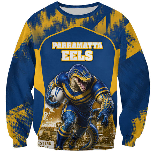 Personalised Parramatta Eels Mascot Rugby Sweatshirt Parramatta Cityscape Athletic Graphic Print