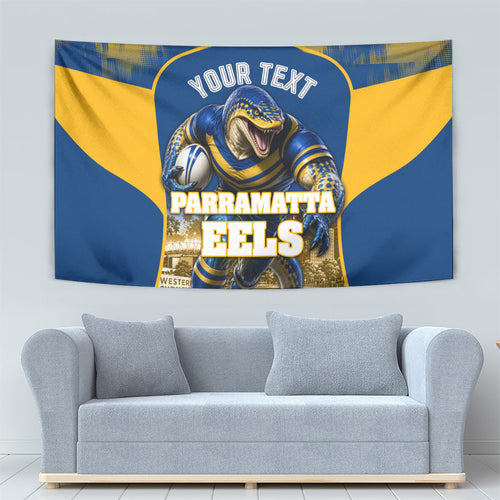 Personalised Parramatta Eels Mascot Rugby Tapestry Parramatta Cityscape Athletic Graphic Print