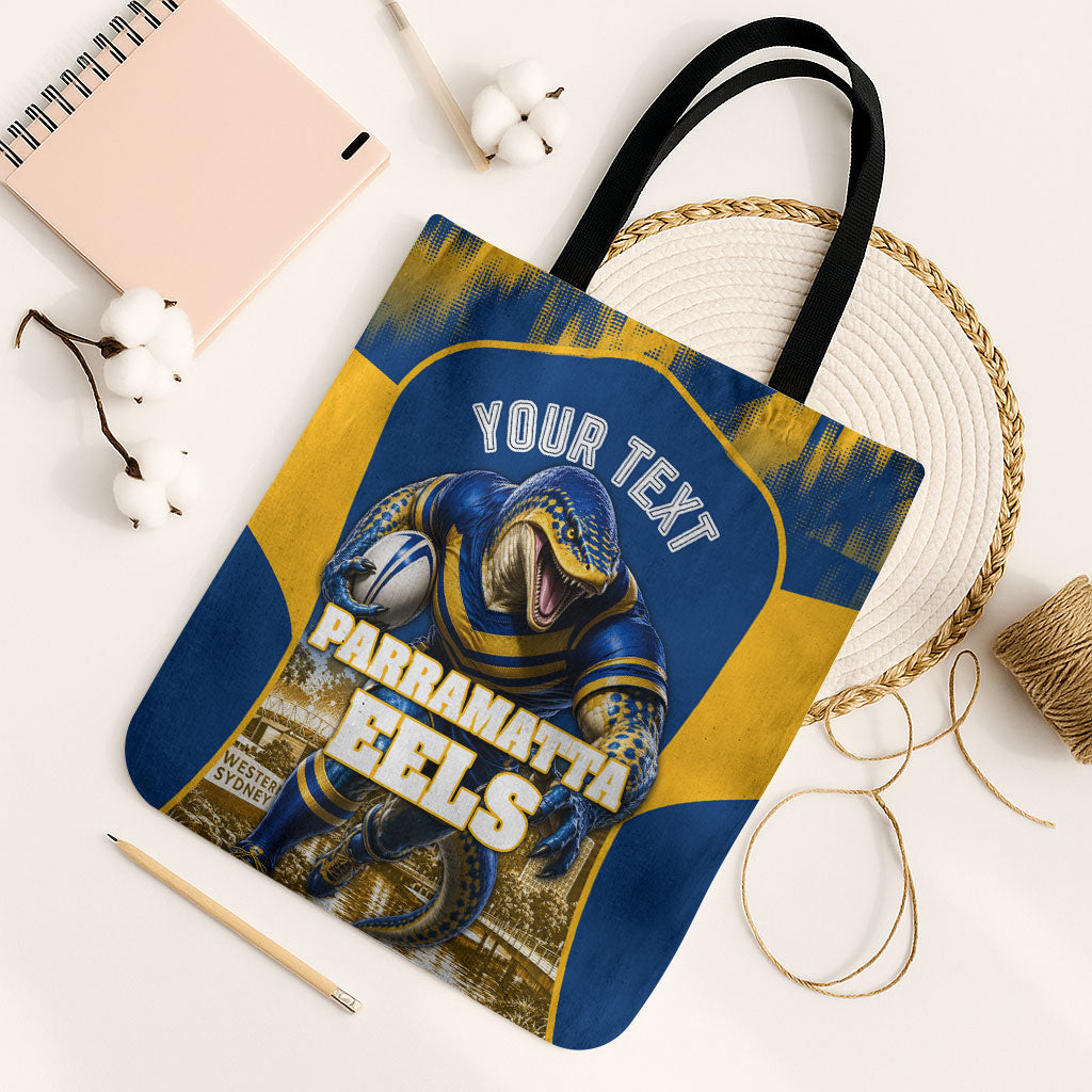 Personalised Parramatta Eels Mascot Rugby Tote Bag Parramatta Cityscape Athletic Graphic Print