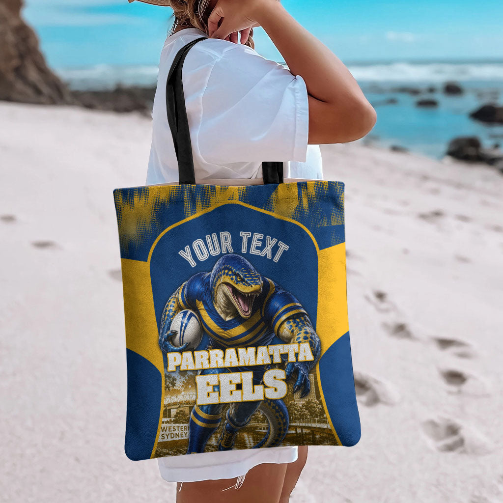 Personalised Parramatta Eels Mascot Rugby Tote Bag Parramatta Cityscape Athletic Graphic Print