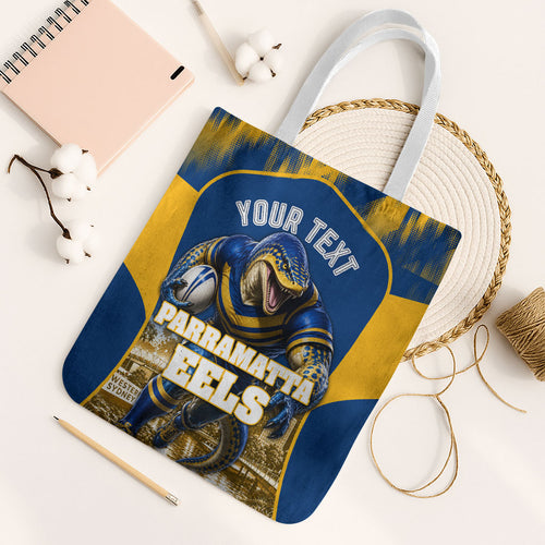 Personalised Parramatta Eels Mascot Rugby Tote Bag Parramatta Cityscape Athletic Graphic Print