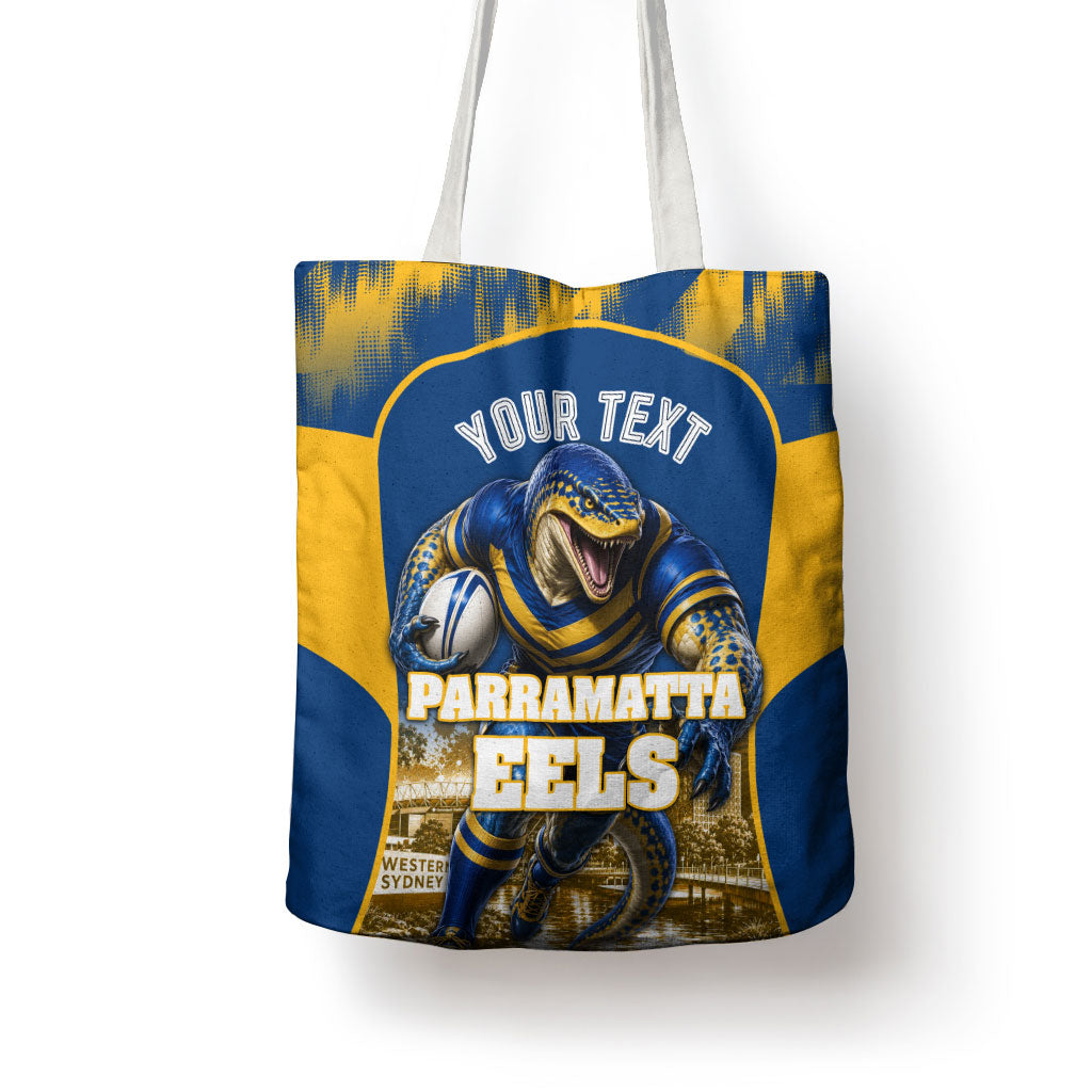 Personalised Parramatta Eels Mascot Rugby Tote Bag Parramatta Cityscape Athletic Graphic Print