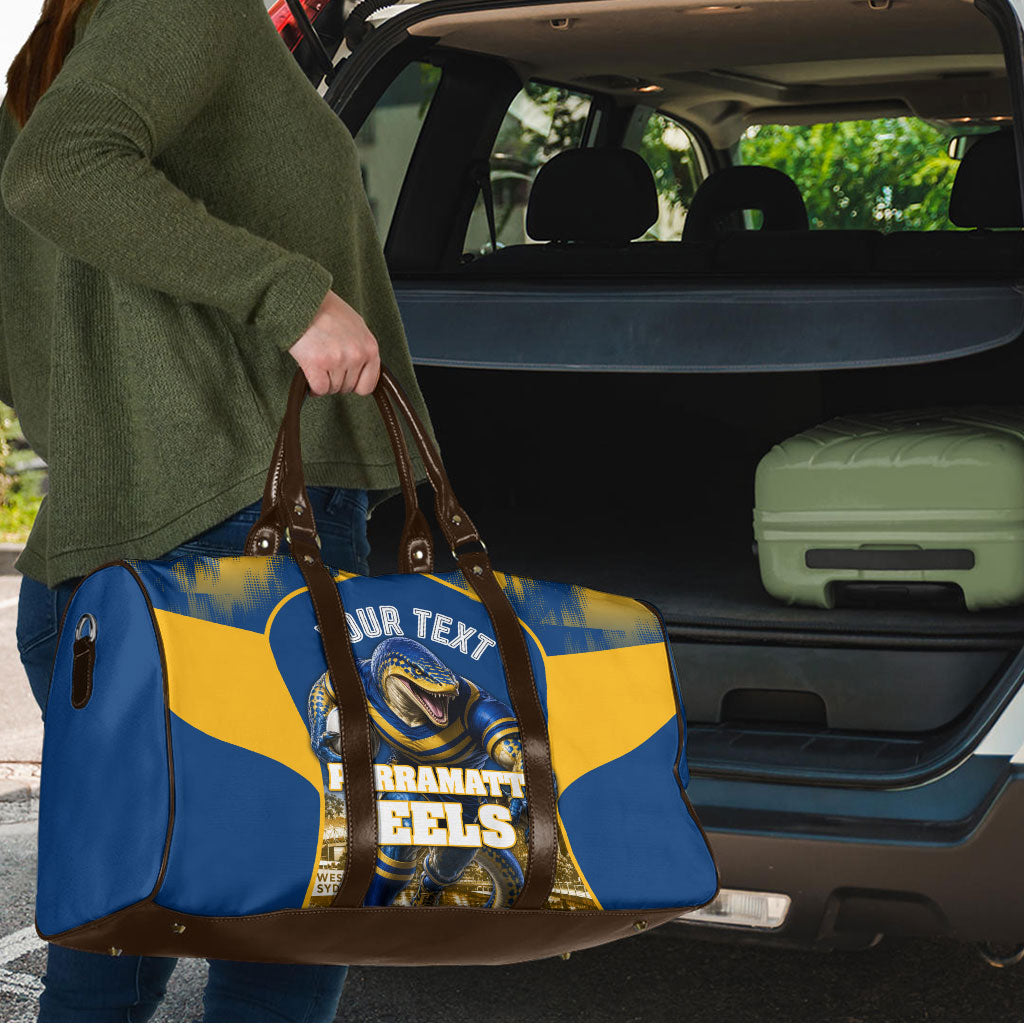 Personalised Parramatta Eels Mascot Rugby Travel Bag Parramatta Cityscape Athletic Graphic Print