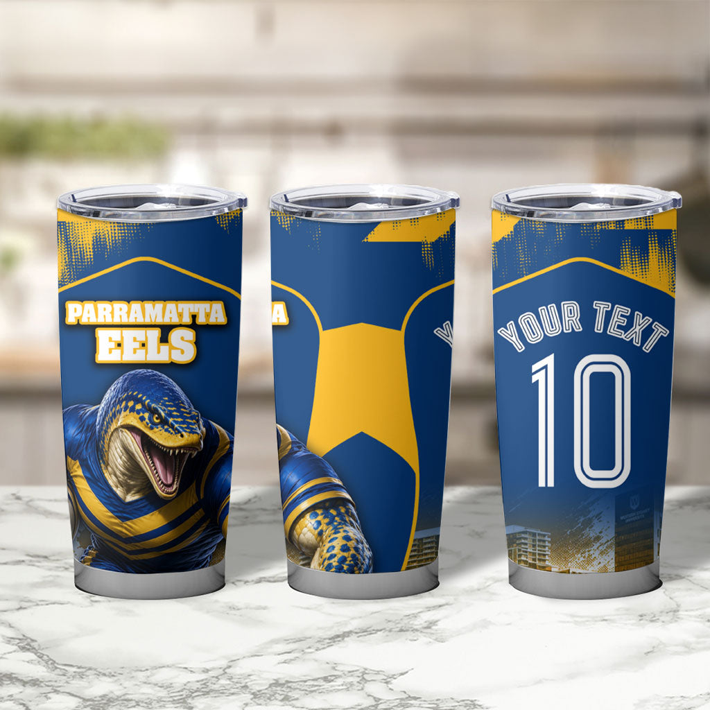Personalised Parramatta Eels Mascot Rugby Tumbler Cup Parramatta Cityscape Athletic Graphic Print