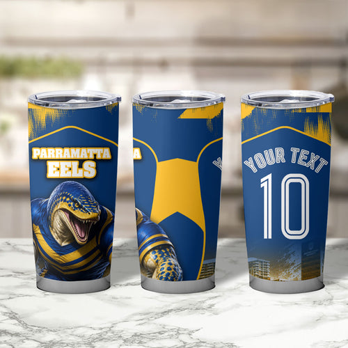 Personalised Parramatta Eels Mascot Rugby Tumbler Cup Parramatta Cityscape Athletic Graphic Print