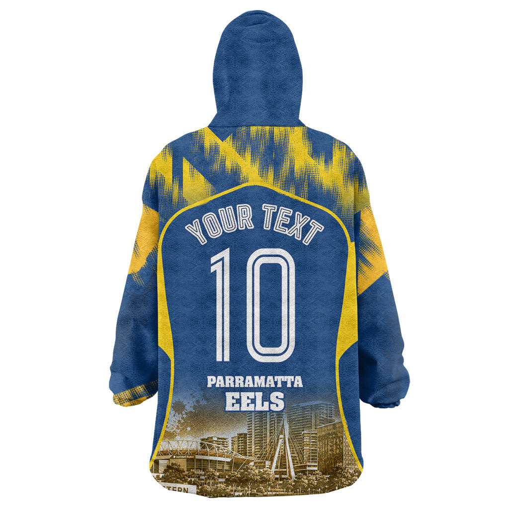 Personalised Parramatta Eels Mascot Rugby Wearable Blanket Hoodie Parramatta Cityscape Athletic Graphic Print