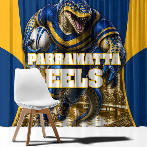 Personalised Parramatta Eels Mascot Rugby Window Curtain Parramatta Cityscape Athletic Graphic Print